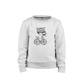 Детский свитшот хлопок с принтом Сова на велосипеде в Кировске, 100% хлопок | круглый вырез горловины, эластичные манжеты, пояс и воротник | bird | owl | няша | птица | сова | совунья | совушка | сыч