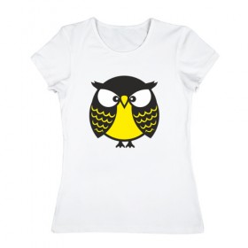 Женская футболка хлопок с принтом Хмурая сова в Кировске, 100% хлопок | прямой крой, круглый вырез горловины, длина до линии бедер, слегка спущенное плечо | bird | owl | няша | птица | сова | совунья | совушка | сыч