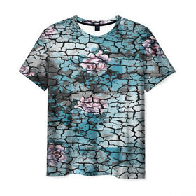 Мужская футболка 3D с принтом Цветочный узор в Кировске, 100% полиэфир | прямой крой, круглый вырез горловины, длина до линии бедер | мозаика | разноцветный | текстура | трещины | цветы