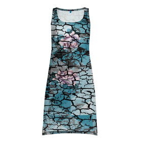 Платье-майка 3D с принтом Цветочный узор в Кировске, 100% полиэстер | полуприлегающий силуэт, широкие бретели, круглый вырез горловины, удлиненный подол сзади. | мозаика | разноцветный | текстура | трещины | цветы