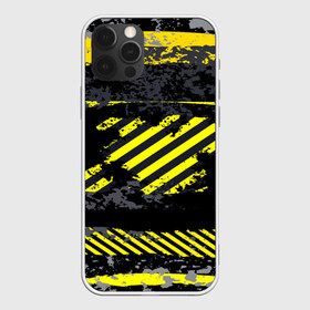 Чехол для iPhone 12 Pro Max с принтом Grunge Line в Кировске, Силикон |  | Тематика изображения на принте: желтый | полосы | серый | черный