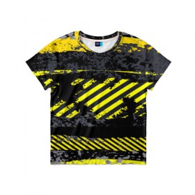 Детская футболка 3D с принтом Grunge Line в Кировске, 100% гипоаллергенный полиэфир | прямой крой, круглый вырез горловины, длина до линии бедер, чуть спущенное плечо, ткань немного тянется | желтый | полосы | серый | черный