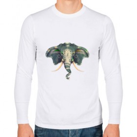 Мужской лонгслив хлопок с принтом Индийский слон в Кировске, 100% хлопок |  | Тематика изображения на принте: 