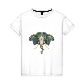 Женская футболка хлопок с принтом Индийский слон в Кировске, 100% хлопок | прямой крой, круглый вырез горловины, длина до линии бедер, слегка спущенное плечо | 