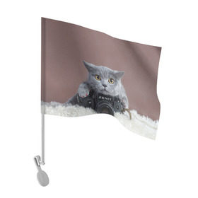 Флаг для автомобиля с принтом Котик фотограф в Кировске, 100% полиэстер | Размер: 30*21 см | кот | котик | кошка | объектив | фотоаппарат | фотограф