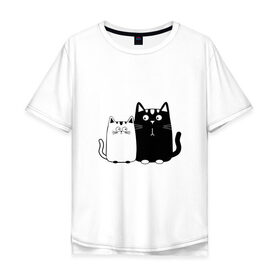 Мужская футболка хлопок Oversize с принтом Влюбленные коты в Кировске, 100% хлопок | свободный крой, круглый ворот, “спинка” длиннее передней части | 14 февраля | влюбленным | девушке | кот | коты | котята. | кошка | любовь | мужчине | парню | подарок