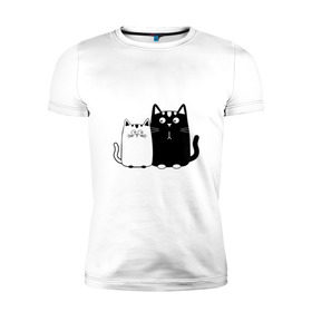 Мужская футболка премиум с принтом Влюбленные коты в Кировске, 92% хлопок, 8% лайкра | приталенный силуэт, круглый вырез ворота, длина до линии бедра, короткий рукав | 14 февраля | влюбленным | девушке | кот | коты | котята. | кошка | любовь | мужчине | парню | подарок