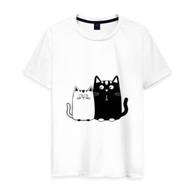 Мужская футболка хлопок с принтом Влюбленные коты в Кировске, 100% хлопок | прямой крой, круглый вырез горловины, длина до линии бедер, слегка спущенное плечо. | Тематика изображения на принте: 14 февраля | влюбленным | девушке | кот | коты | котята. | кошка | любовь | мужчине | парню | подарок