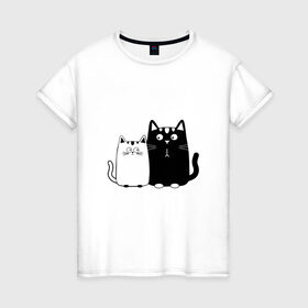 Женская футболка хлопок с принтом Влюбленные коты в Кировске, 100% хлопок | прямой крой, круглый вырез горловины, длина до линии бедер, слегка спущенное плечо | 14 февраля | влюбленным | девушке | кот | коты | котята. | кошка | любовь | мужчине | парню | подарок