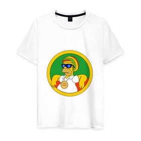 Мужская футболка хлопок с принтом Раста-Гомер в Кировске, 100% хлопок | прямой крой, круглый вырез горловины, длина до линии бедер, слегка спущенное плечо. | гомер | мульт | симпсоны