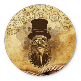 Коврик круглый с принтом Стимпанк человек в Кировске, резина и полиэстер | круглая форма, изображение наносится на всю лицевую часть | steampunk | steampunk man | в цилиндре | в шляпе | канат | механизм | стимпанк | усы | человек