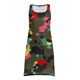 Платье-майка 3D с принтом Цветной камуфляж в Кировске, 100% полиэстер | полуприлегающий силуэт, широкие бретели, круглый вырез горловины, удлиненный подол сзади. | маскировка | пестрый | разноцветный | яркий