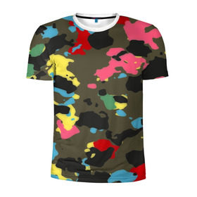 Мужская футболка 3D спортивная с принтом Цветной камуфляж в Кировске, 100% полиэстер с улучшенными характеристиками | приталенный силуэт, круглая горловина, широкие плечи, сужается к линии бедра | маскировка | пестрый | разноцветный | яркий