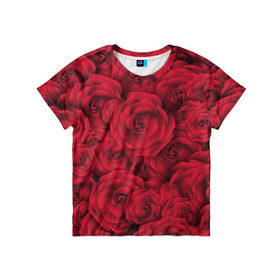 Детская футболка 3D с принтом Красные розы в Кировске, 100% гипоаллергенный полиэфир | прямой крой, круглый вырез горловины, длина до линии бедер, чуть спущенное плечо, ткань немного тянется | любовь | мозаика | розы | сердце | узор