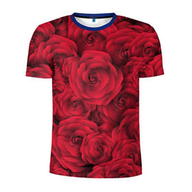 Мужская футболка 3D спортивная с принтом Красные розы в Кировске, 100% полиэстер с улучшенными характеристиками | приталенный силуэт, круглая горловина, широкие плечи, сужается к линии бедра | любовь | мозаика | розы | сердце | узор