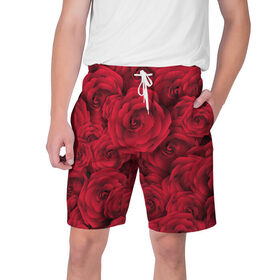 Мужские шорты 3D с принтом Красные розы в Кировске,  полиэстер 100% | прямой крой, два кармана без застежек по бокам. Мягкая трикотажная резинка на поясе, внутри которой широкие завязки. Длина чуть выше колен | любовь | мозаика | розы | сердце | узор
