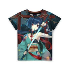Детская футболка 3D с принтом Девушка с оружием в Кировске, 100% гипоаллергенный полиэфир | прямой крой, круглый вырез горловины, длина до линии бедер, чуть спущенное плечо, ткань немного тянется | anime | beautiful | fantasy | girl | japanese | katana | kimono | look | pagoda | sword | warrior | weapon | аниме | взгляд | воин | девушка | катана | кимоно | красивая | меч | оружие | пагода | фантазия | японская