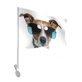Флаг для автомобиля с принтом Джек Рассел в очках в Кировске, 100% полиэстер | Размер: 30*21 см | волкодав | дворняжка | джек | джек рассел | домашние животные | любимец | мопс | овчарка | пес | песик | питомец | рассел | сенбернар | собака | собачка