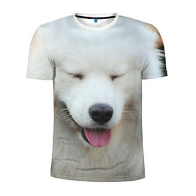 Мужская футболка 3D спортивная с принтом Самоед в Кировске, 100% полиэстер с улучшенными характеристиками | приталенный силуэт, круглая горловина, широкие плечи, сужается к линии бедра | далматин | лабрадор | любимец | овчарка | пес | питомец | самоед | собака | собачка | щенок