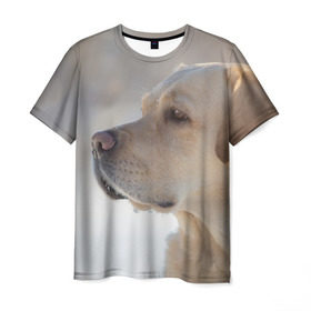 Мужская футболка 3D с принтом Лабрадор в Кировске, 100% полиэфир | прямой крой, круглый вырез горловины, длина до линии бедер | далматин | далматинец | дворняга | лабрадор | любимец | овчарка | пес | питомец | самоед | собака | собачка | щенок