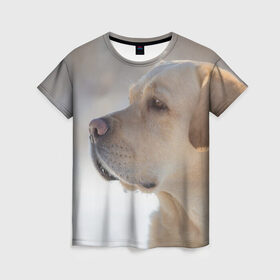 Женская футболка 3D с принтом Лабрадор в Кировске, 100% полиэфир ( синтетическое хлопкоподобное полотно) | прямой крой, круглый вырез горловины, длина до линии бедер | далматин | далматинец | дворняга | лабрадор | любимец | овчарка | пес | питомец | самоед | собака | собачка | щенок
