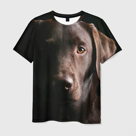 Мужская футболка 3D с принтом Лабрадор в Кировске, 100% полиэфир | прямой крой, круглый вырез горловины, длина до линии бедер | далматин | далматинец | дворняга | лабрадор | любимец | овчарка | пес | питомец | самоед | собака | собачка | щенок