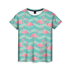 Женская футболка 3D с принтом flamingo в Кировске, 100% полиэфир ( синтетическое хлопкоподобное полотно) | прямой крой, круглый вырез горловины, длина до линии бедер | flamingo | абстракция | фламинго