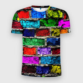 Мужская футболка 3D спортивная с принтом Кирпичики в Кировске, 100% полиэстер с улучшенными характеристиками | приталенный силуэт, круглая горловина, широкие плечи, сужается к линии бедра | Тематика изображения на принте: краска | потертость | яркие