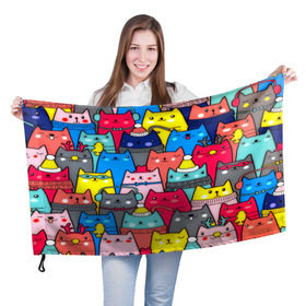 Флаг 3D с принтом Котики в Кировске, 100% полиэстер | плотность ткани — 95 г/м2, размер — 67 х 109 см. Принт наносится с одной стороны | кошки | паттерн | разноцветный | яркий