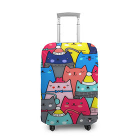 Чехол для чемодана 3D с принтом Котики в Кировске, 86% полиэфир, 14% спандекс | двустороннее нанесение принта, прорези для ручек и колес | кошки | паттерн | разноцветный | яркий