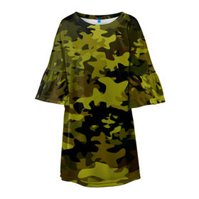 Детское платье 3D с принтом Camouflage в Кировске, 100% полиэстер | прямой силуэт, чуть расширенный к низу. Круглая горловина, на рукавах — воланы | Тематика изображения на принте: камуфляж | хаки