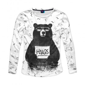 Женский лонгслив 3D с принтом Bear Hugs в Кировске, 100% полиэстер | длинные рукава, круглый вырез горловины, полуприлегающий силуэт | animal | bear | beast | fashion | funny | hipster | hugs | nature | style | животное | зверь | медведь | мода | объятья | прикол | природа | стиль | хипстер