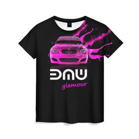Женская футболка 3D с принтом BMW glamour в Кировске, 100% полиэфир ( синтетическое хлопкоподобное полотно) | прямой крой, круглый вырез горловины, длина до линии бедер | bmw | m5 | pink | авто | автомобиль | бмв | гламур | машина | розовый | стиль | тачка | элита