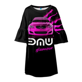 Детское платье 3D с принтом BMW glamour в Кировске, 100% полиэстер | прямой силуэт, чуть расширенный к низу. Круглая горловина, на рукавах — воланы | bmw | m5 | pink | авто | автомобиль | бмв | гламур | машина | розовый | стиль | тачка | элита