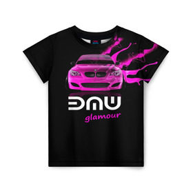 Детская футболка 3D с принтом BMW glamour в Кировске, 100% гипоаллергенный полиэфир | прямой крой, круглый вырез горловины, длина до линии бедер, чуть спущенное плечо, ткань немного тянется | bmw | m5 | pink | авто | автомобиль | бмв | гламур | машина | розовый | стиль | тачка | элита