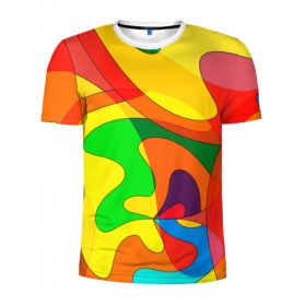 Мужская футболка 3D спортивная с принтом Прикольная радуга в Кировске, 100% полиэстер с улучшенными характеристиками | приталенный силуэт, круглая горловина, широкие плечи, сужается к линии бедра | разноцветный | яркий