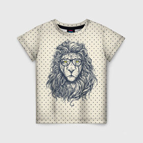 Детская футболка 3D с принтом SWAG Lion в Кировске, 100% гипоаллергенный полиэфир | прямой крой, круглый вырез горловины, длина до линии бедер, чуть спущенное плечо, ткань немного тянется | Тематика изображения на принте: animal | cat | hipster | king | lion | животное | зверь | король | лев | очки | хипстер