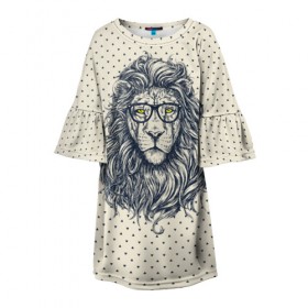 Детское платье 3D с принтом SWAG Lion в Кировске, 100% полиэстер | прямой силуэт, чуть расширенный к низу. Круглая горловина, на рукавах — воланы | animal | cat | hipster | king | lion | животное | зверь | король | лев | очки | хипстер