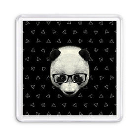 Магнит 55*55 с принтом Умная панда в Кировске, Пластик | Размер: 65*65 мм; Размер печати: 55*55 мм | Тематика изображения на принте: animal | bear | beast | hipster | panda | smart | животное | зверь | медведь | очки | панда | свэг | умный | хипстер