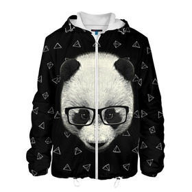 Мужская куртка 3D с принтом Умная панда в Кировске, ткань верха — 100% полиэстер, подклад — флис | прямой крой, подол и капюшон оформлены резинкой с фиксаторами, два кармана без застежек по бокам, один большой потайной карман на груди. Карман на груди застегивается на липучку | animal | bear | beast | hipster | panda | smart | животное | зверь | медведь | очки | панда | свэг | умный | хипстер