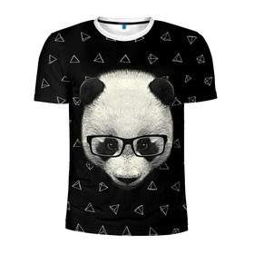 Мужская футболка 3D спортивная с принтом Умная панда в Кировске, 100% полиэстер с улучшенными характеристиками | приталенный силуэт, круглая горловина, широкие плечи, сужается к линии бедра | animal | bear | beast | hipster | panda | smart | животное | зверь | медведь | очки | панда | свэг | умный | хипстер