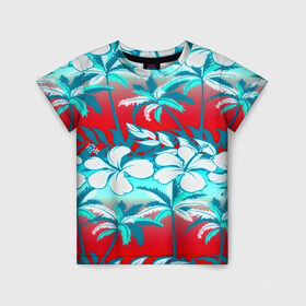 Детская футболка 3D с принтом Tropical Fashion в Кировске, 100% гипоаллергенный полиэфир | прямой крой, круглый вырез горловины, длина до линии бедер, чуть спущенное плечо, ткань немного тянется | flower | пальмы | паттерн | цветы