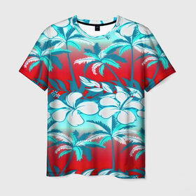 Мужская футболка 3D с принтом Tropical Fashion в Кировске, 100% полиэфир | прямой крой, круглый вырез горловины, длина до линии бедер | Тематика изображения на принте: flower | пальмы | паттерн | цветы