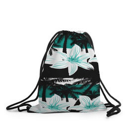 Рюкзак-мешок 3D с принтом Тропические цветы в Кировске, 100% полиэстер | плотность ткани — 200 г/м2, размер — 35 х 45 см; лямки — толстые шнурки, застежка на шнуровке, без карманов и подкладки | 
