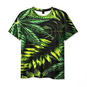 Мужская футболка 3D с принтом Листья в Кировске, 100% полиэфир | прямой крой, круглый вырез горловины, длина до линии бедер | Тематика изображения на принте: зеленый | листва | паттерн