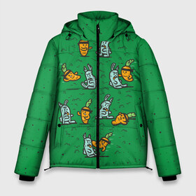 Мужская зимняя куртка 3D с принтом Боевая морковь в Кировске, верх — 100% полиэстер; подкладка — 100% полиэстер; утеплитель — 100% полиэстер | длина ниже бедра, свободный силуэт Оверсайз. Есть воротник-стойка, отстегивающийся капюшон и ветрозащитная планка. 

Боковые карманы с листочкой на кнопках и внутренний карман на молнии. | Тематика изображения на принте: animal | beast | karate | nature | rabbit | vegan | битва | бой | веган | вегетарианец | животное | зайка | зайчик | заяц | зверь | карате | кролик | морковь | овощ | природа