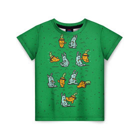 Детская футболка 3D с принтом Боевая морковь в Кировске, 100% гипоаллергенный полиэфир | прямой крой, круглый вырез горловины, длина до линии бедер, чуть спущенное плечо, ткань немного тянется | animal | beast | karate | nature | rabbit | vegan | битва | бой | веган | вегетарианец | животное | зайка | зайчик | заяц | зверь | карате | кролик | морковь | овощ | природа