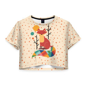 Женская футболка 3D укороченная с принтом Осенняя лисичка в Кировске, 100% полиэстер | круглая горловина, длина футболки до линии талии, рукава с отворотами | Тематика изображения на принте: animal | beast | cat | fox | kitty | nature | orange | животное | зверь | кот | котик | кошка | лиса | лисичка | оранжевая | осень | природа