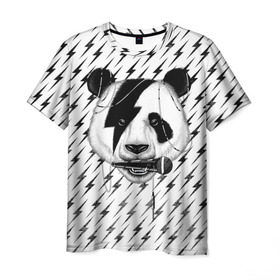 Мужская футболка 3D с принтом Панда вокалист в Кировске, 100% полиэфир | прямой крой, круглый вырез горловины, длина до линии бедер | animal | bear | beast | metal | music | nature | panda | rock | sound | vocal | вокал | животное | зверь | звук | медведь | меломан | метал | мишка | музыка | панда | природа | рок