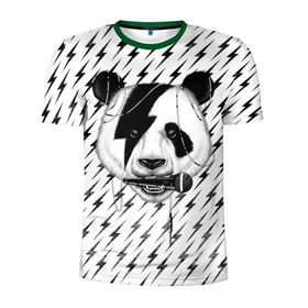 Мужская футболка 3D спортивная с принтом Панда вокалист в Кировске, 100% полиэстер с улучшенными характеристиками | приталенный силуэт, круглая горловина, широкие плечи, сужается к линии бедра | animal | bear | beast | metal | music | nature | panda | rock | sound | vocal | вокал | животное | зверь | звук | медведь | меломан | метал | мишка | музыка | панда | природа | рок